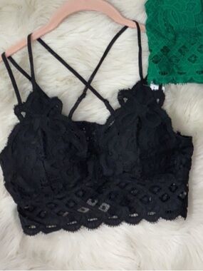 NWT‎ black bralette “Free People copy” Lace crop Top adj straps padded S M XL